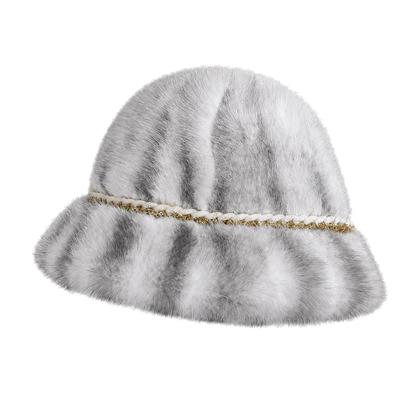 Silver Cross genuine mink fur bucket hat with delicate chain trim, front product view