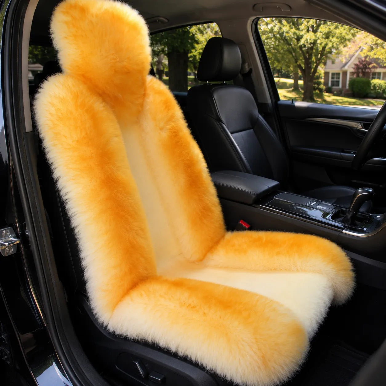Golden Yellow genuine Australian sheepskin car seat cover, single seat