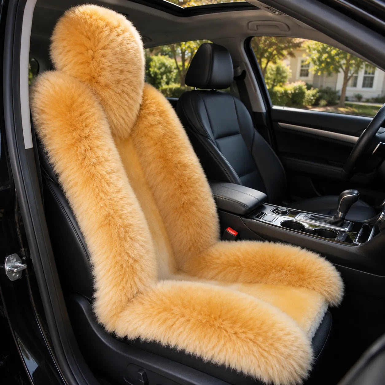 Khaki Gold genuine Australian sheepskin car seat cover, single seat