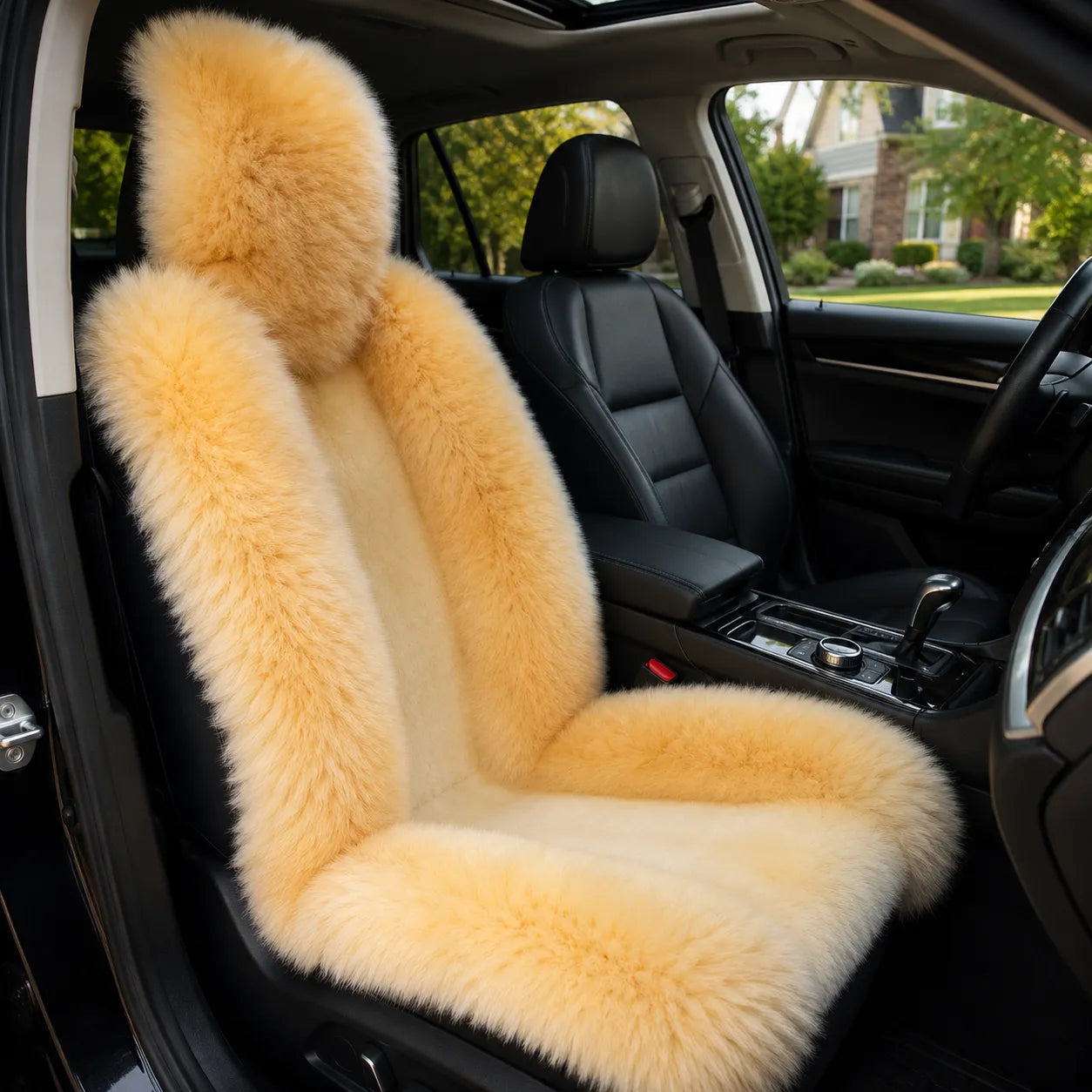 Light Camel genuine Australian sheepskin car seat cover, single seat