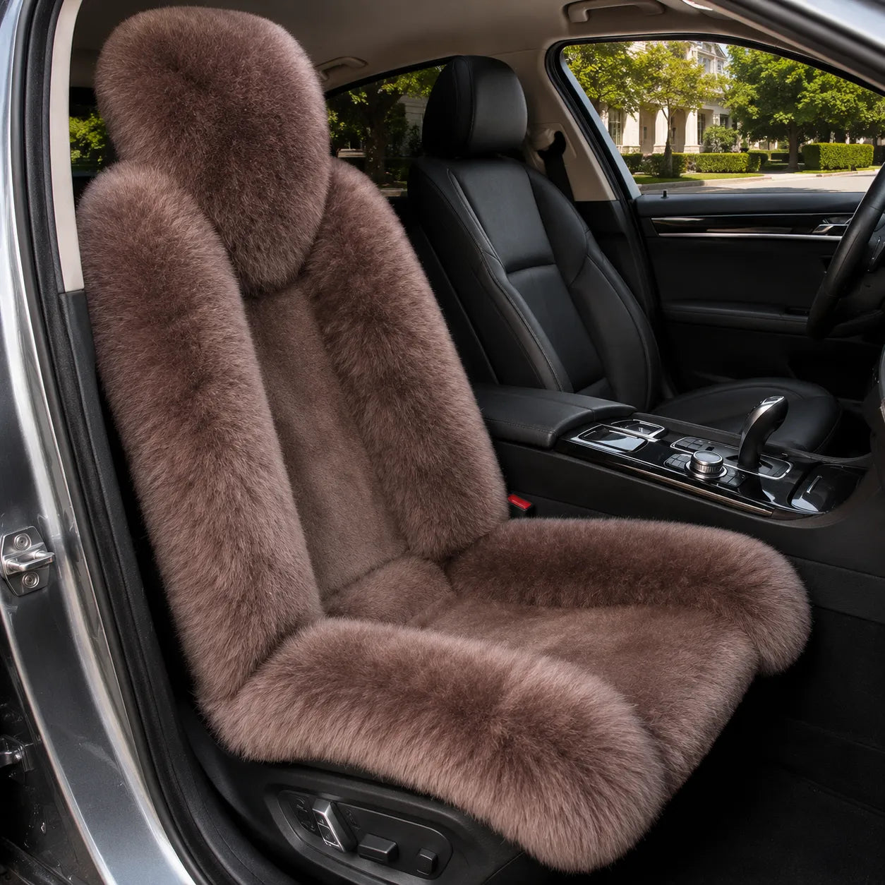 Brown genuine Australian sheepskin car seat cover, single seat