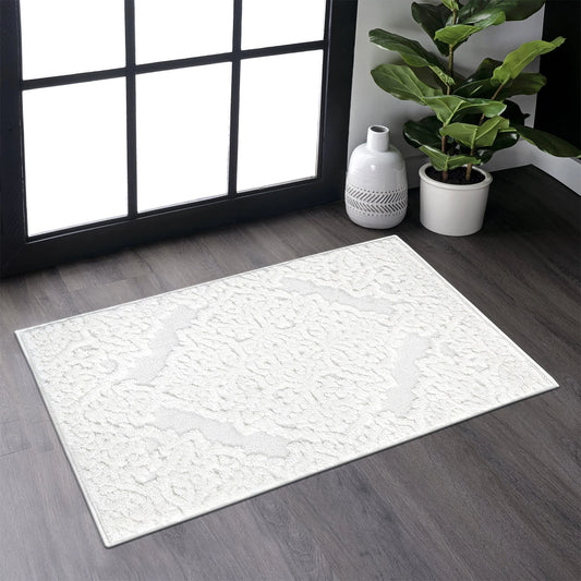 Step Medallion Cream/Cream High-Low Area Rug