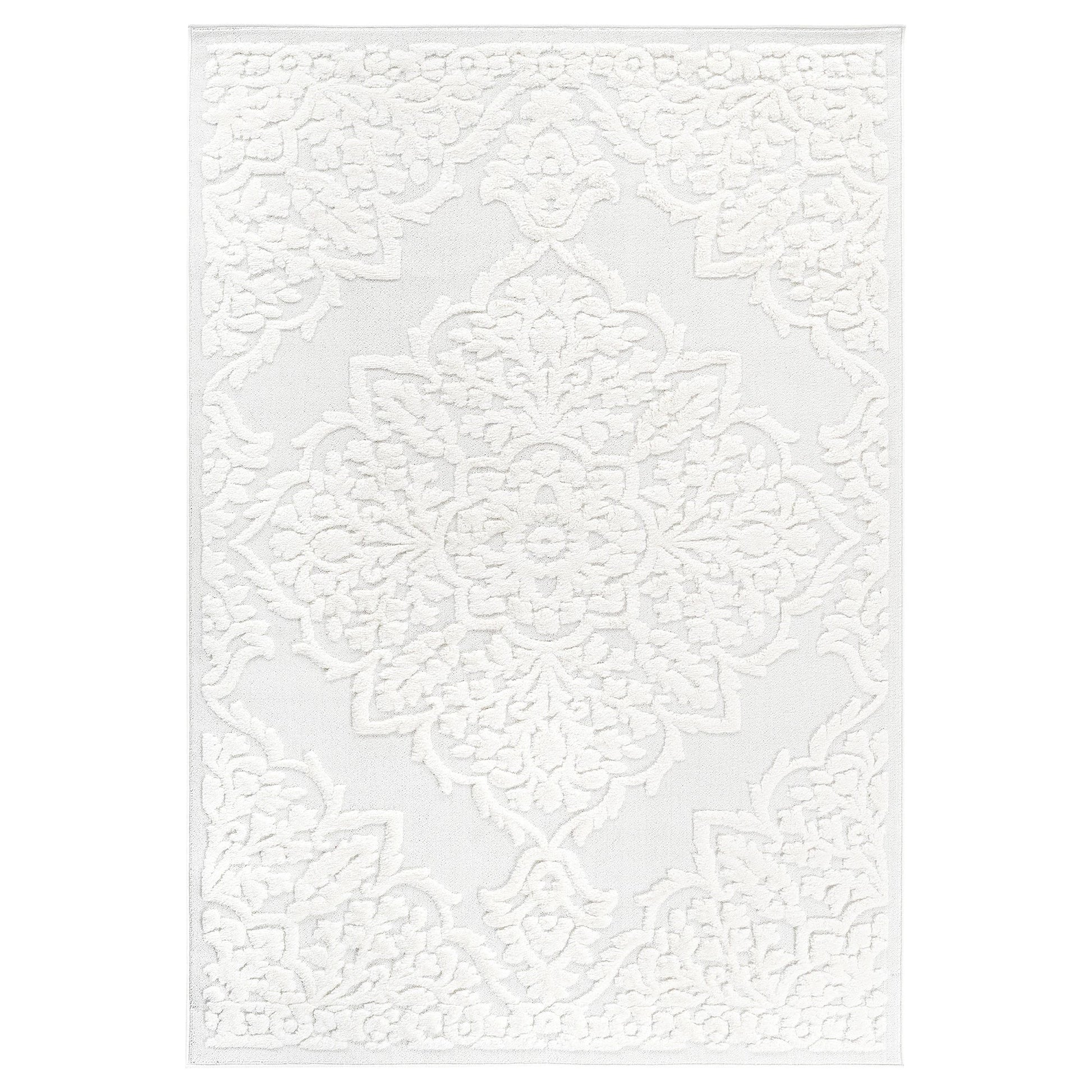 Step Medallion Cream/Cream High-Low Area Rug