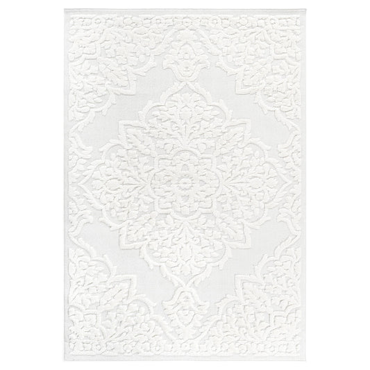 Step Medallion Cream/Cream High-Low Area Rug