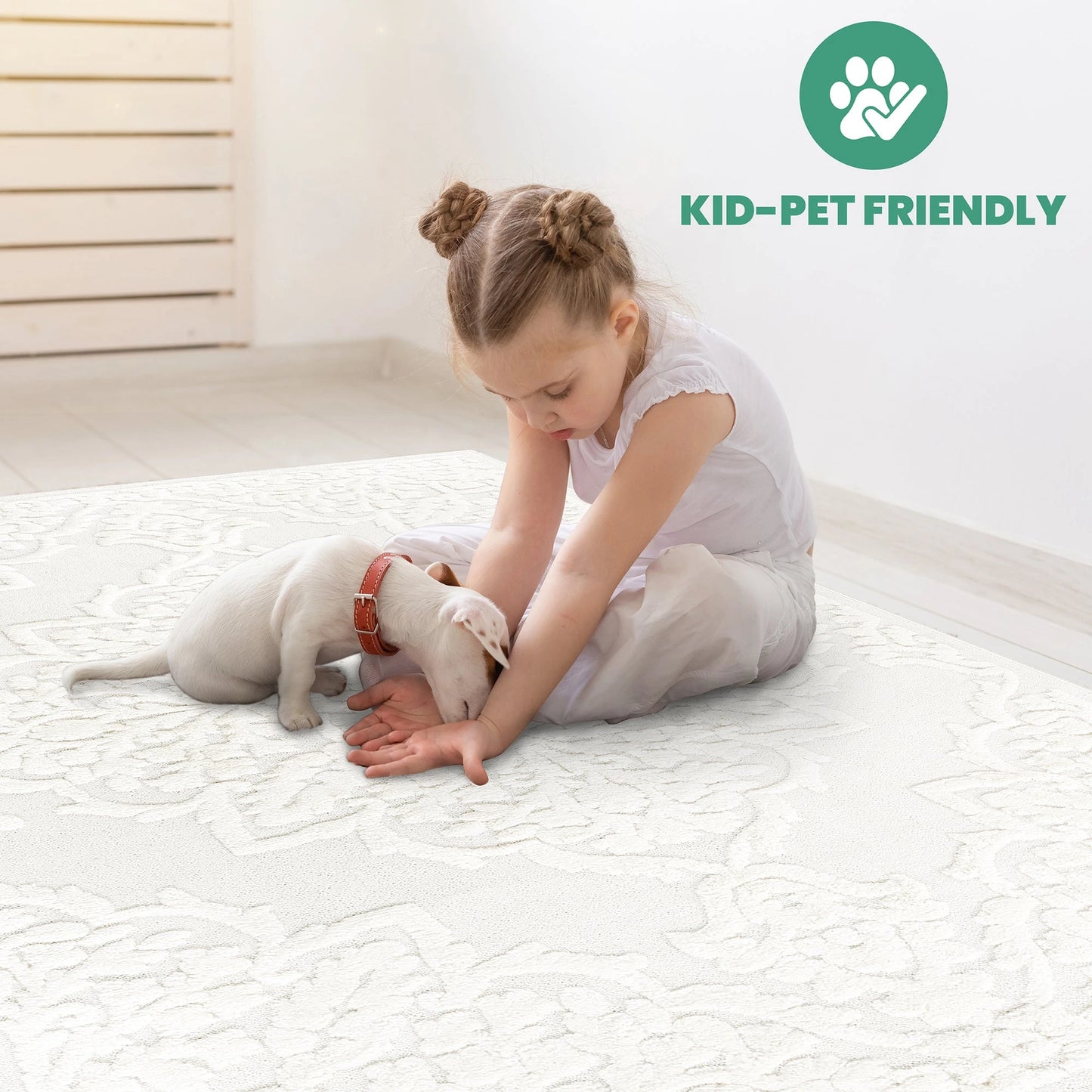 Step Medallion Cream/Cream High-Low Area Rug