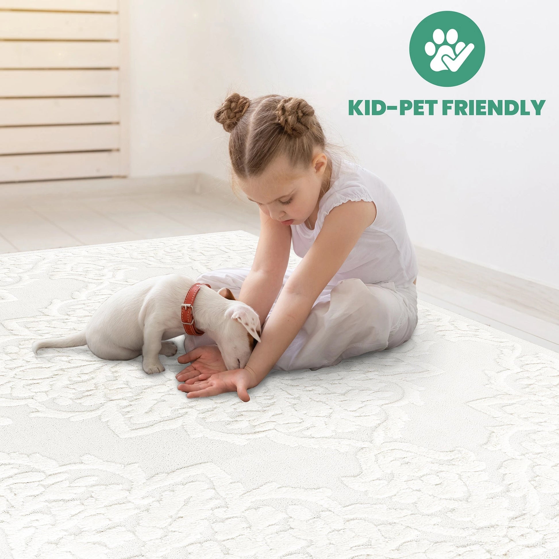 Step Medallion Cream/Cream High-Low Area Rug