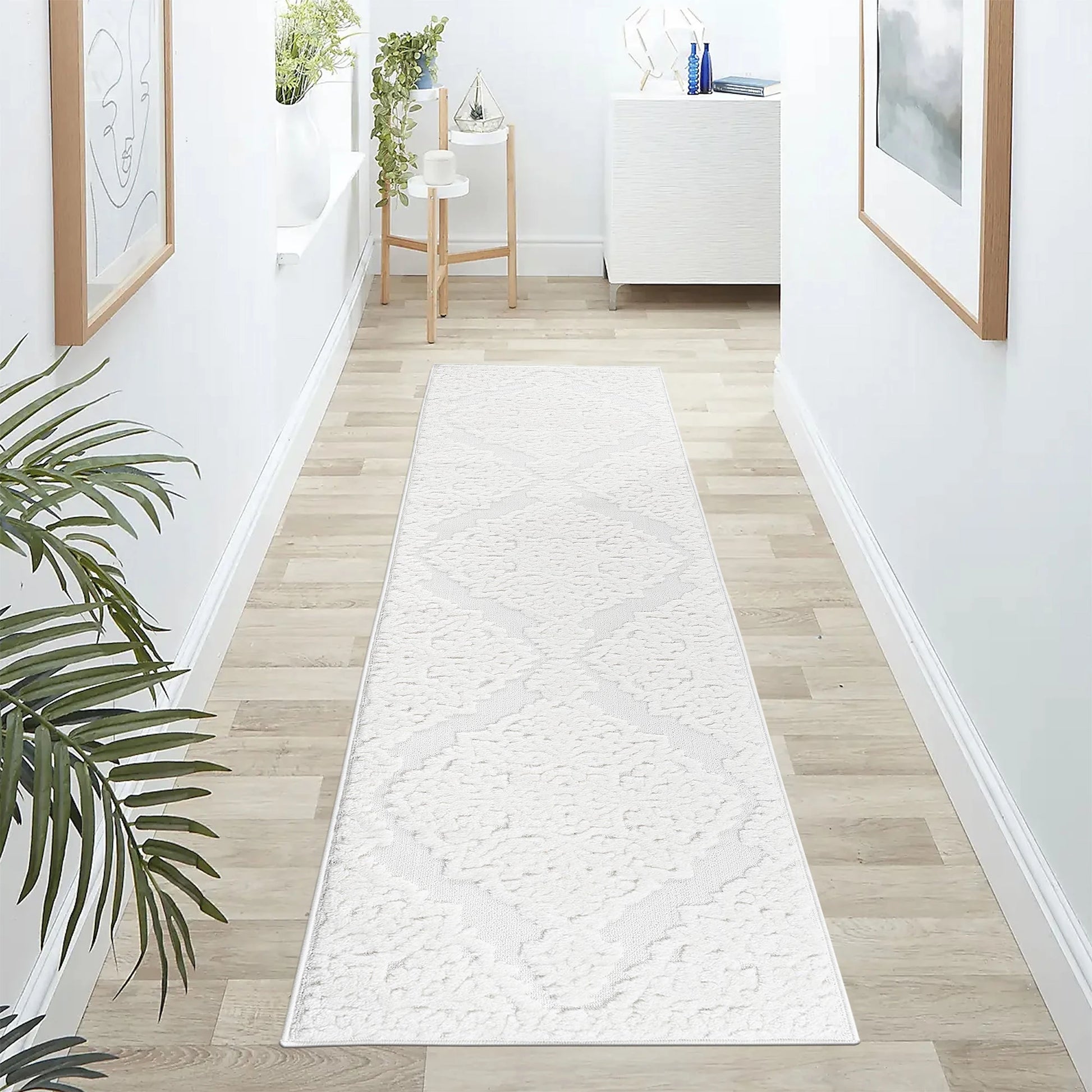 Step Medallion Cream/Cream High-Low Area Rug