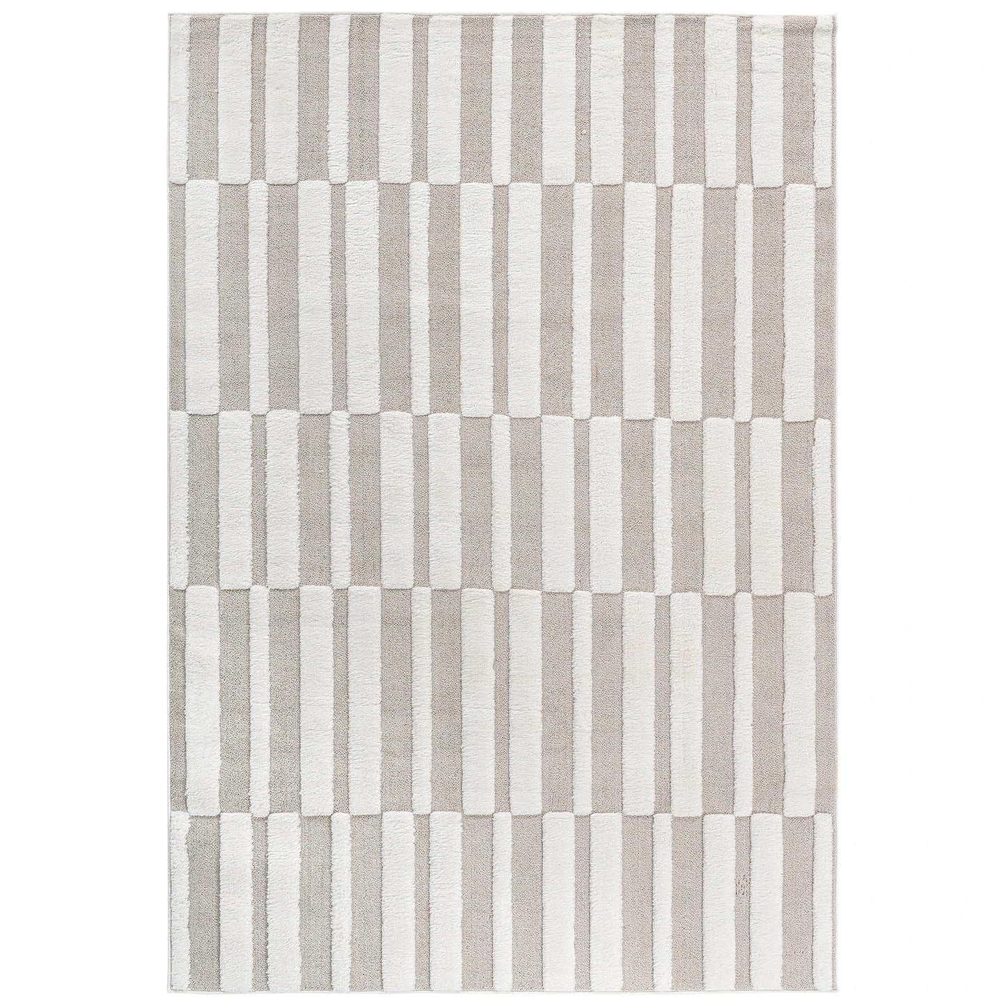Step Striped Beige/Cream High-Low Area Rug
