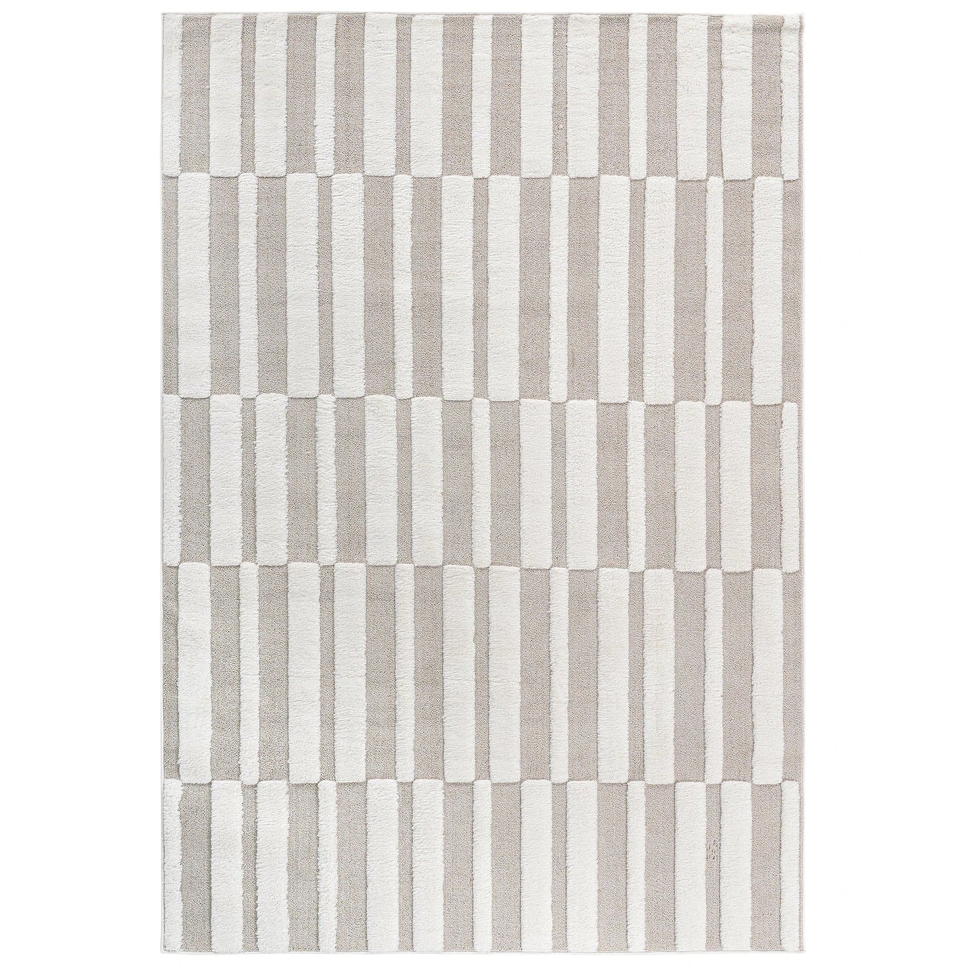 Step Striped Beige/Cream High-Low Area Rug