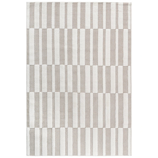 Step Striped Beige/Cream High-Low Area Rug