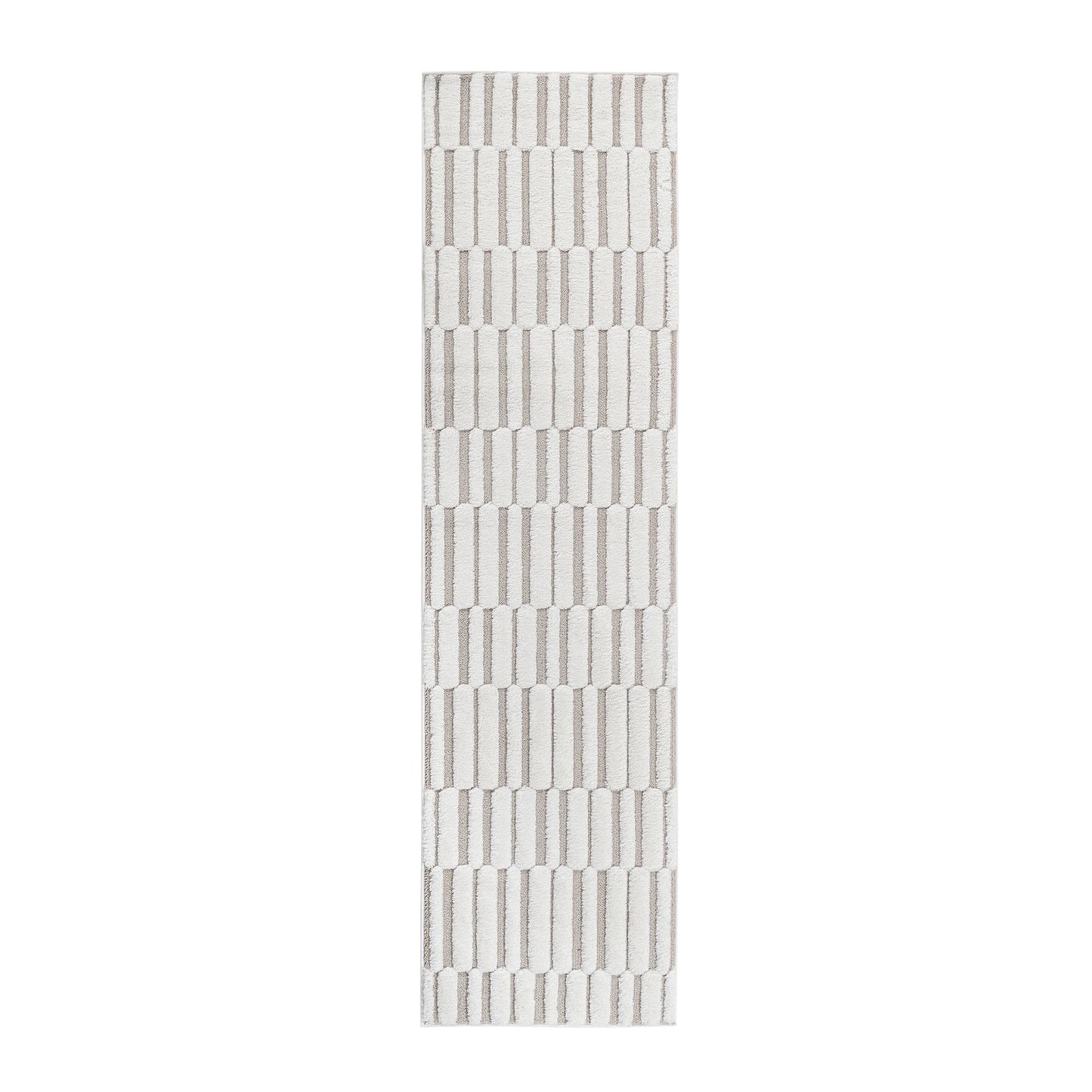 Step Striped Beige/Cream High-Low Area Rug