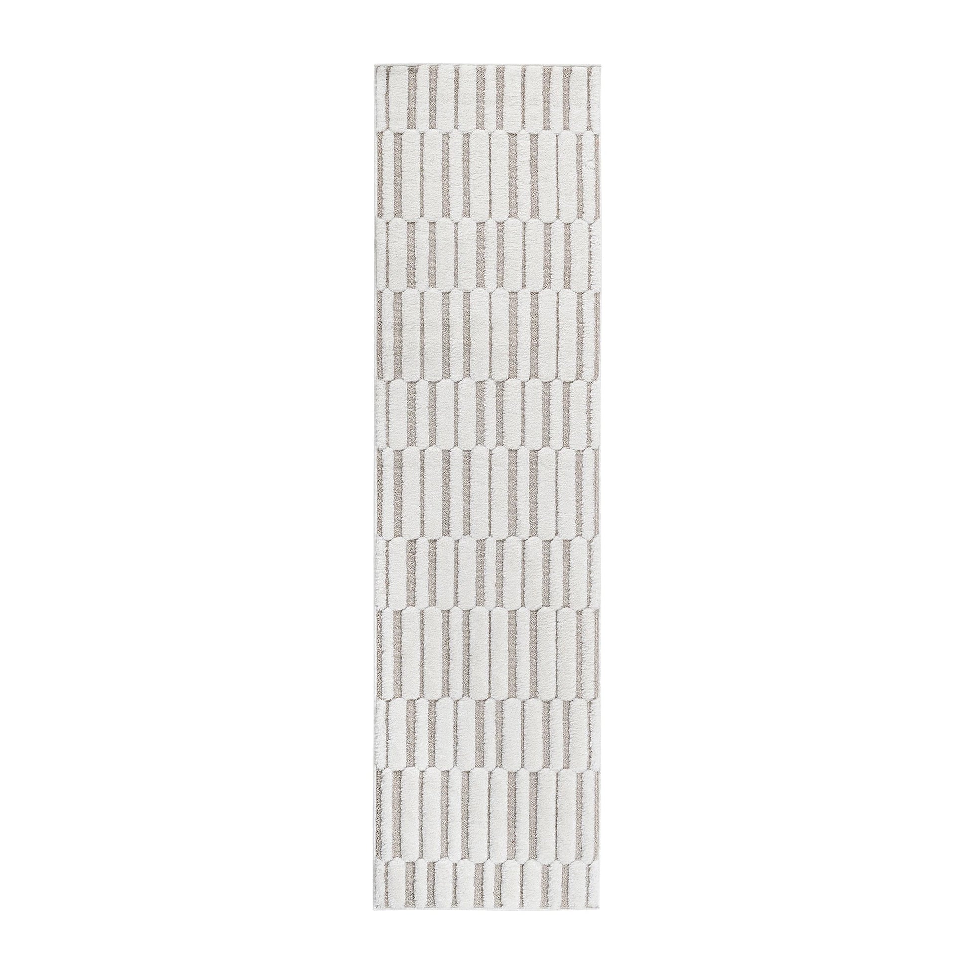 Step Striped Beige/Cream High-Low Area Rug