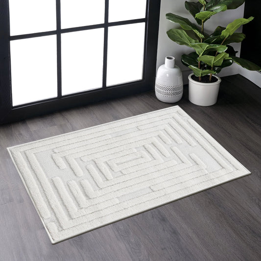 Step Striped Cream High-Low Area Rug