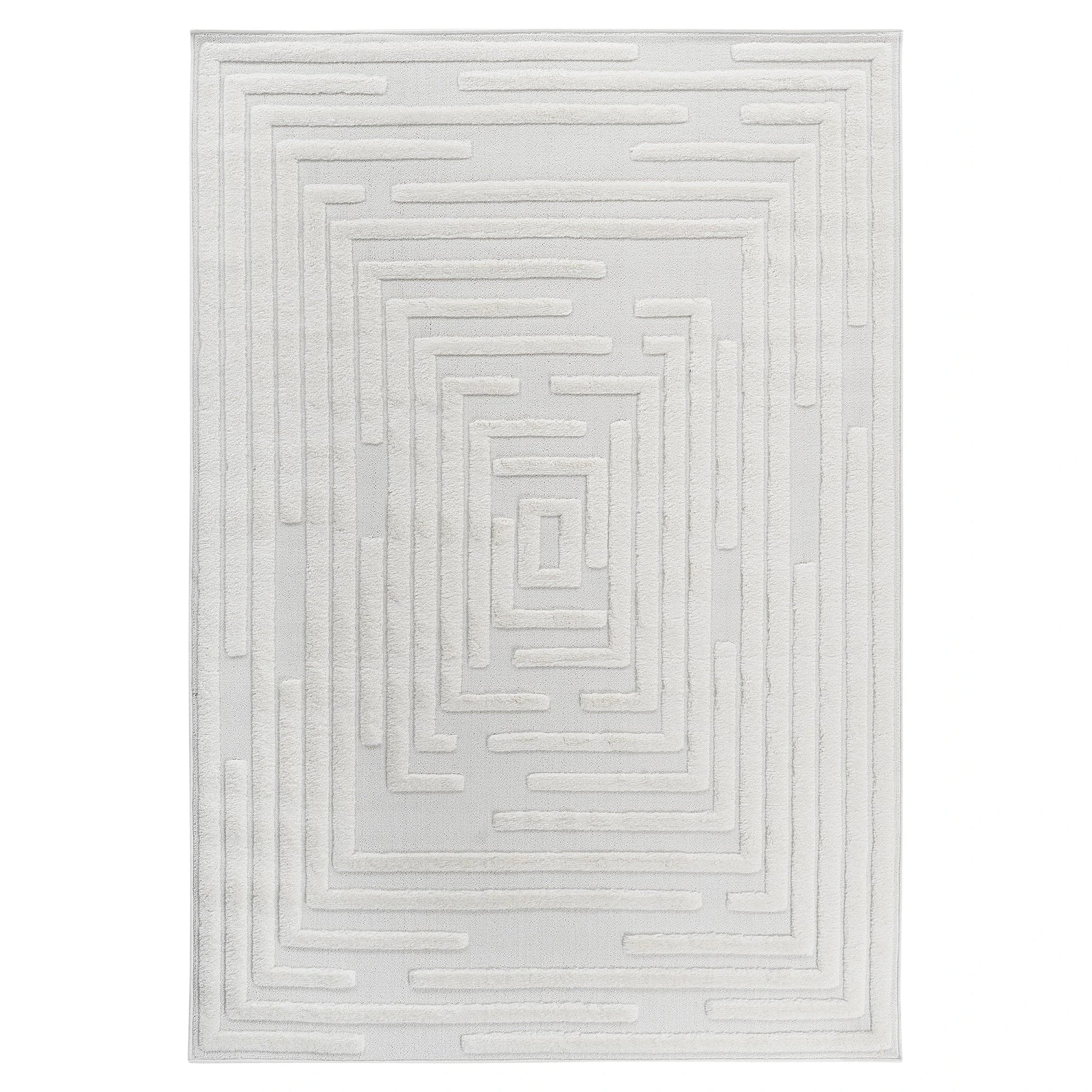 Step Striped Cream High-Low Area Rug