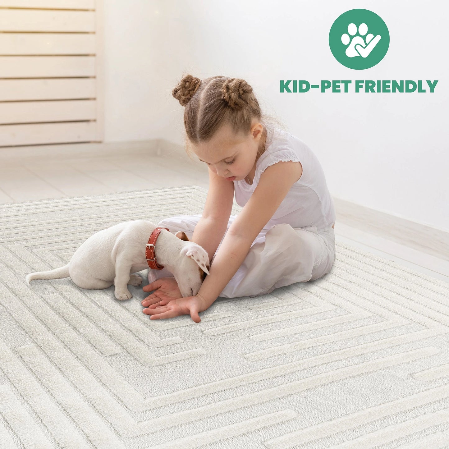Step Striped Cream High-Low Area Rug