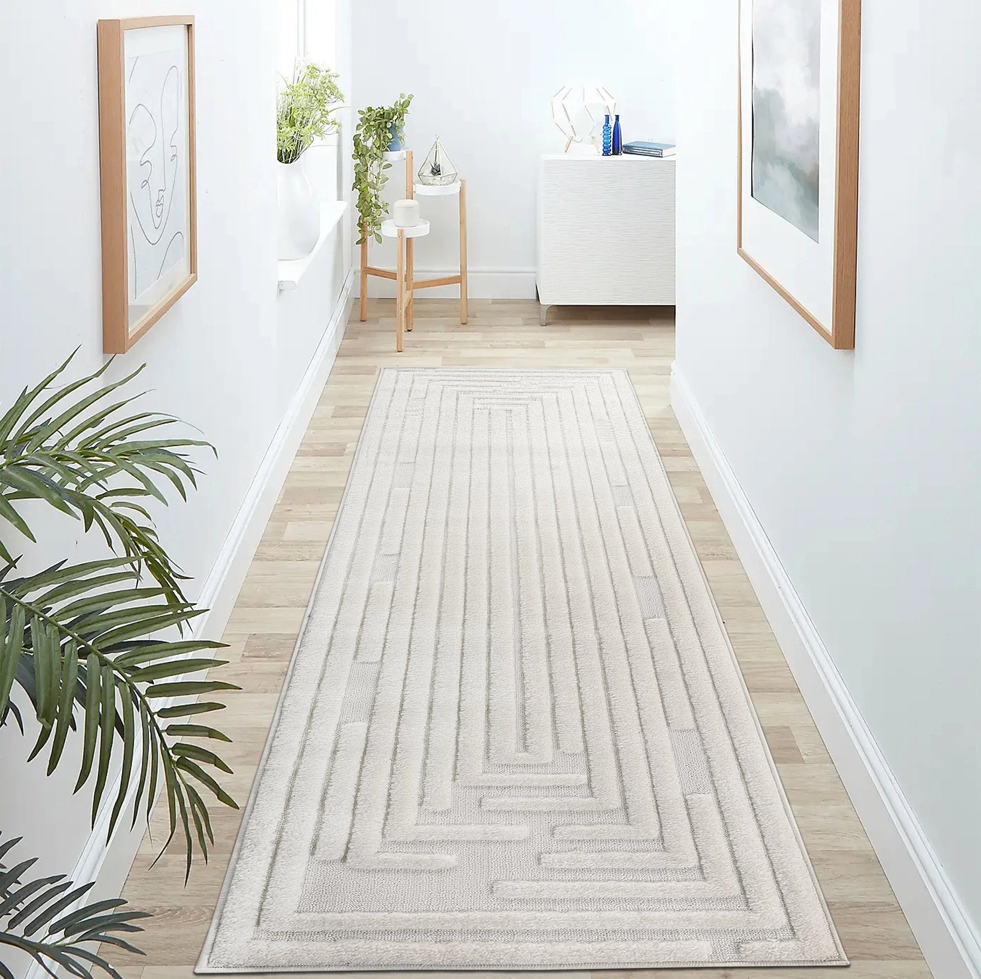 Step Striped Cream High-Low Area Rug