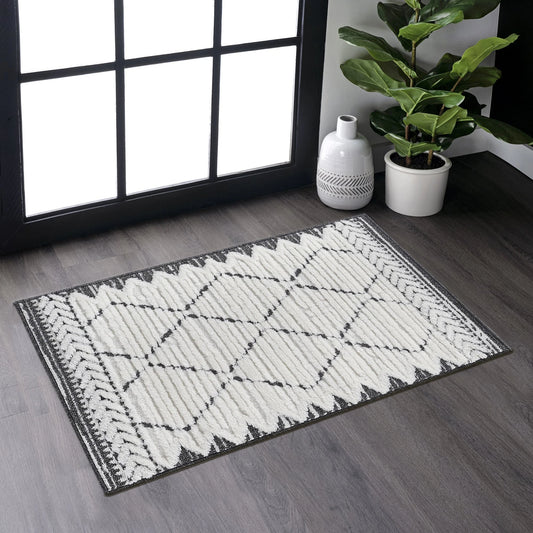 Step Trellis Cream/Anthracite High-Low Area Rug