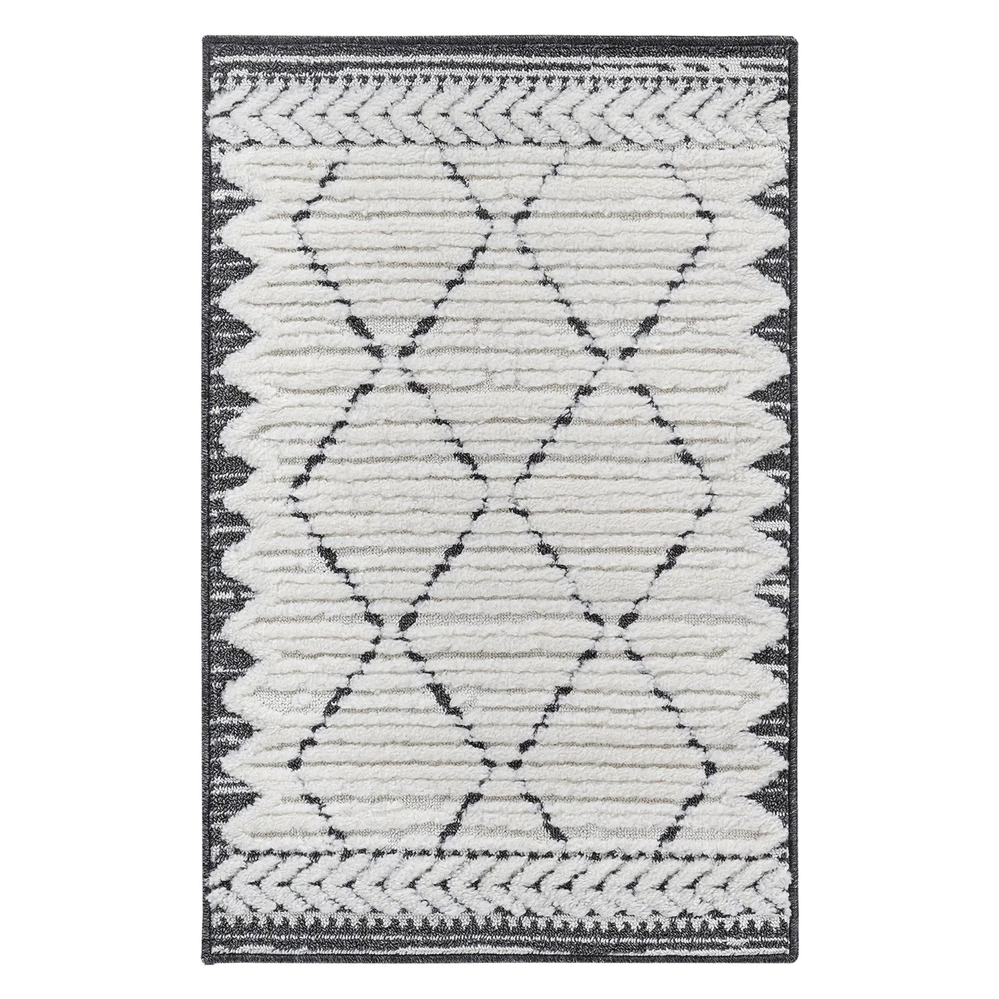 Step Trellis Cream/Anthracite High-Low Area Rug