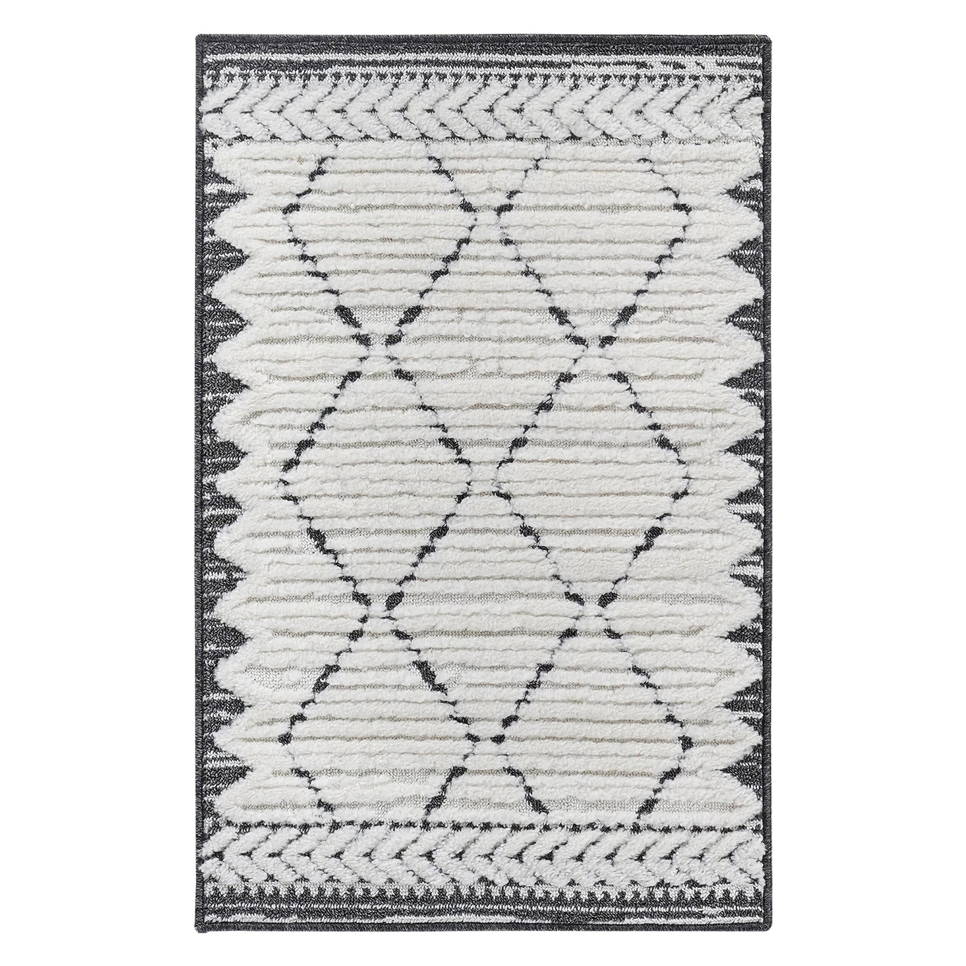 Step Trellis Cream/Anthracite High-Low Area Rug