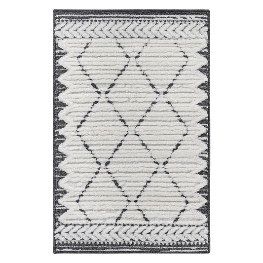 Step Trellis Cream/Anthracite High-Low Area Rug
