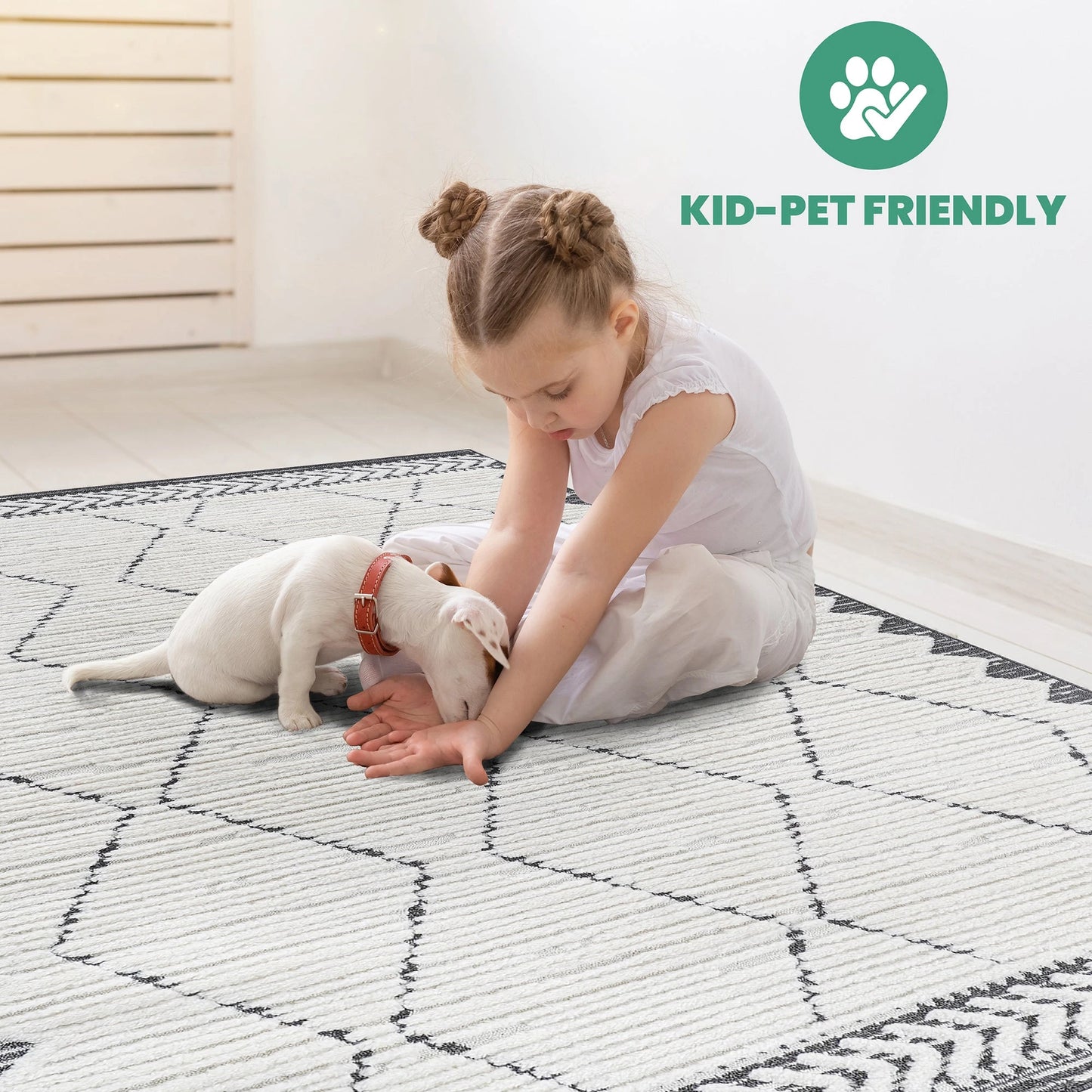 Step Trellis Cream/Anthracite High-Low Area Rug