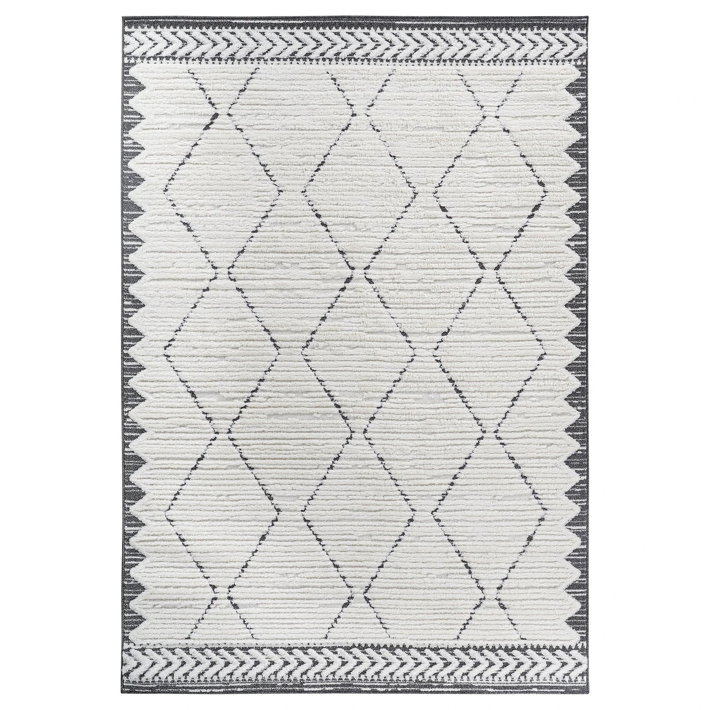 Step Trellis Cream/Anthracite High-Low Area Rug
