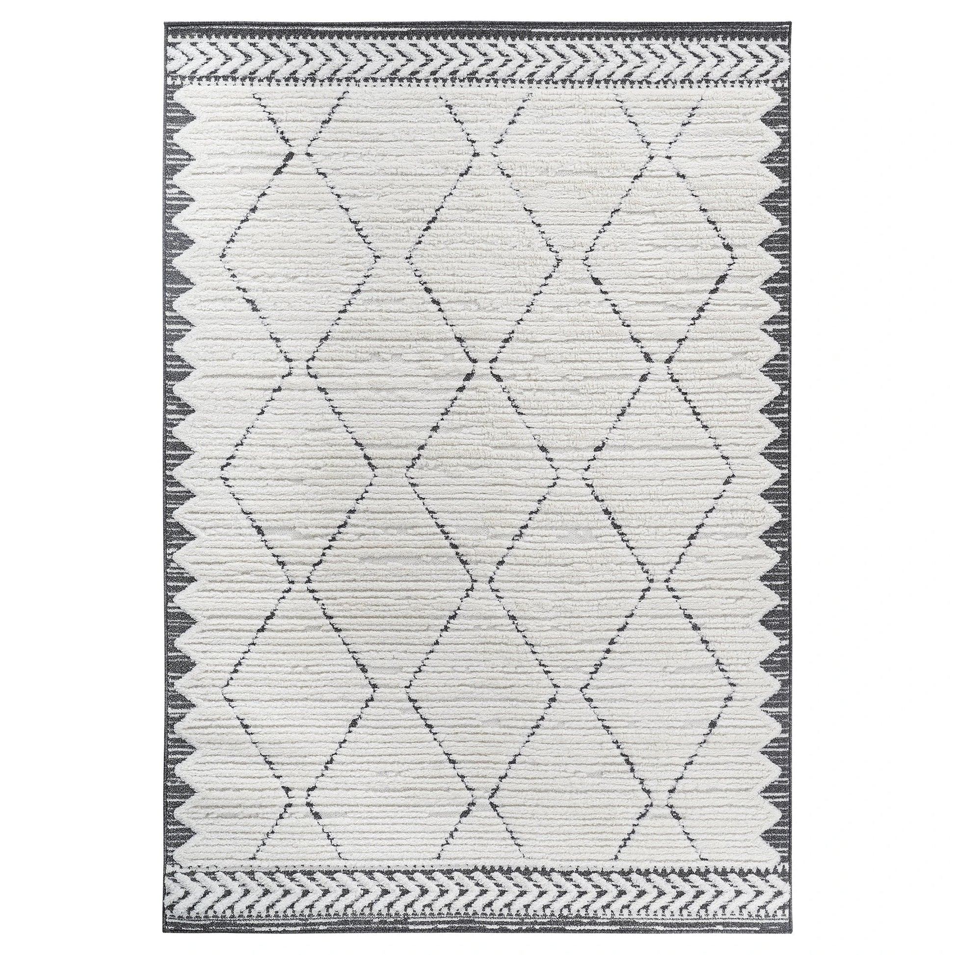 Step Trellis Cream/Anthracite High-Low Area Rug