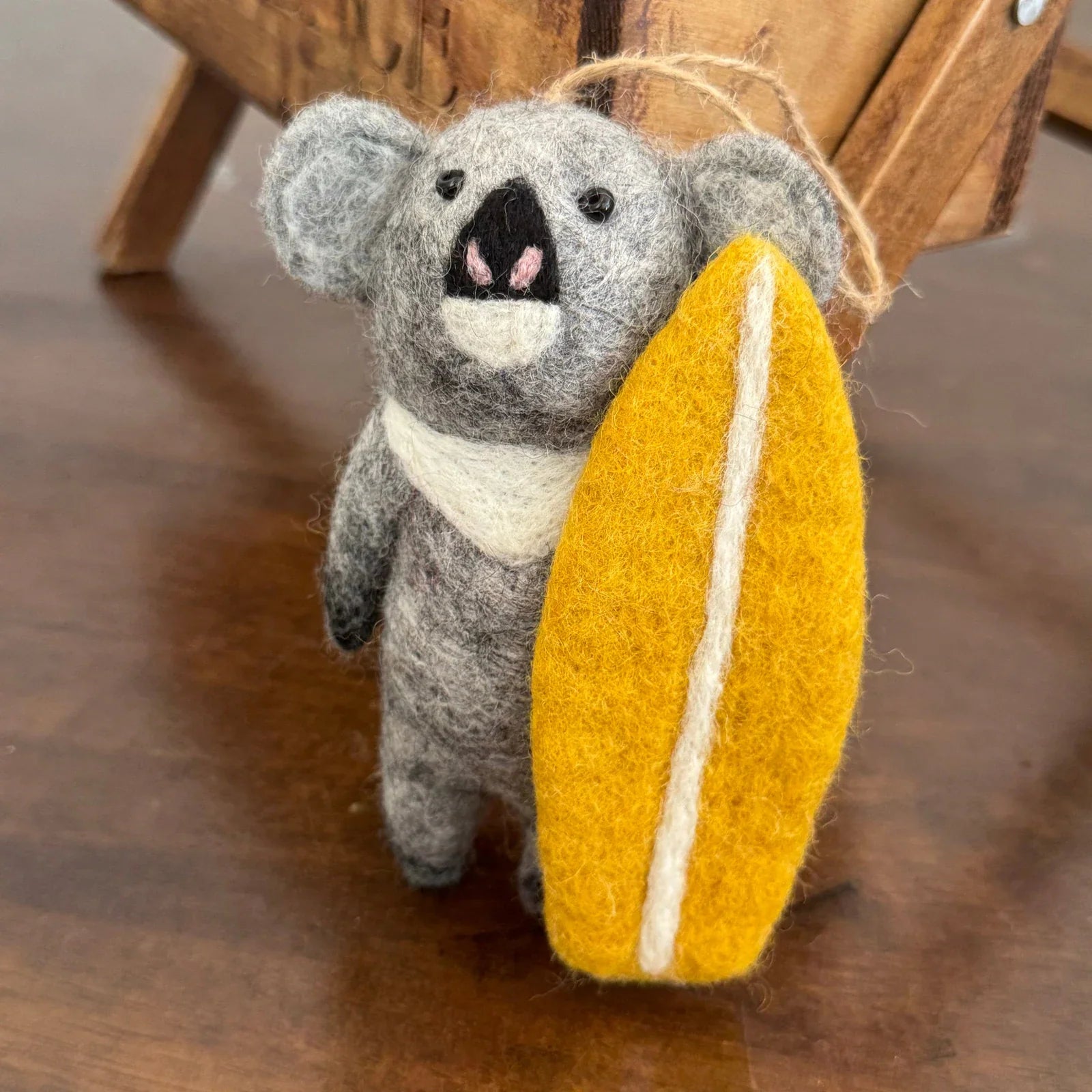 Surfing Koala handmade wool felt keychain and bag charm