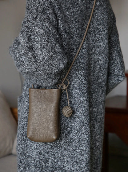 Dove Gray leather phone pouch worn crossbody