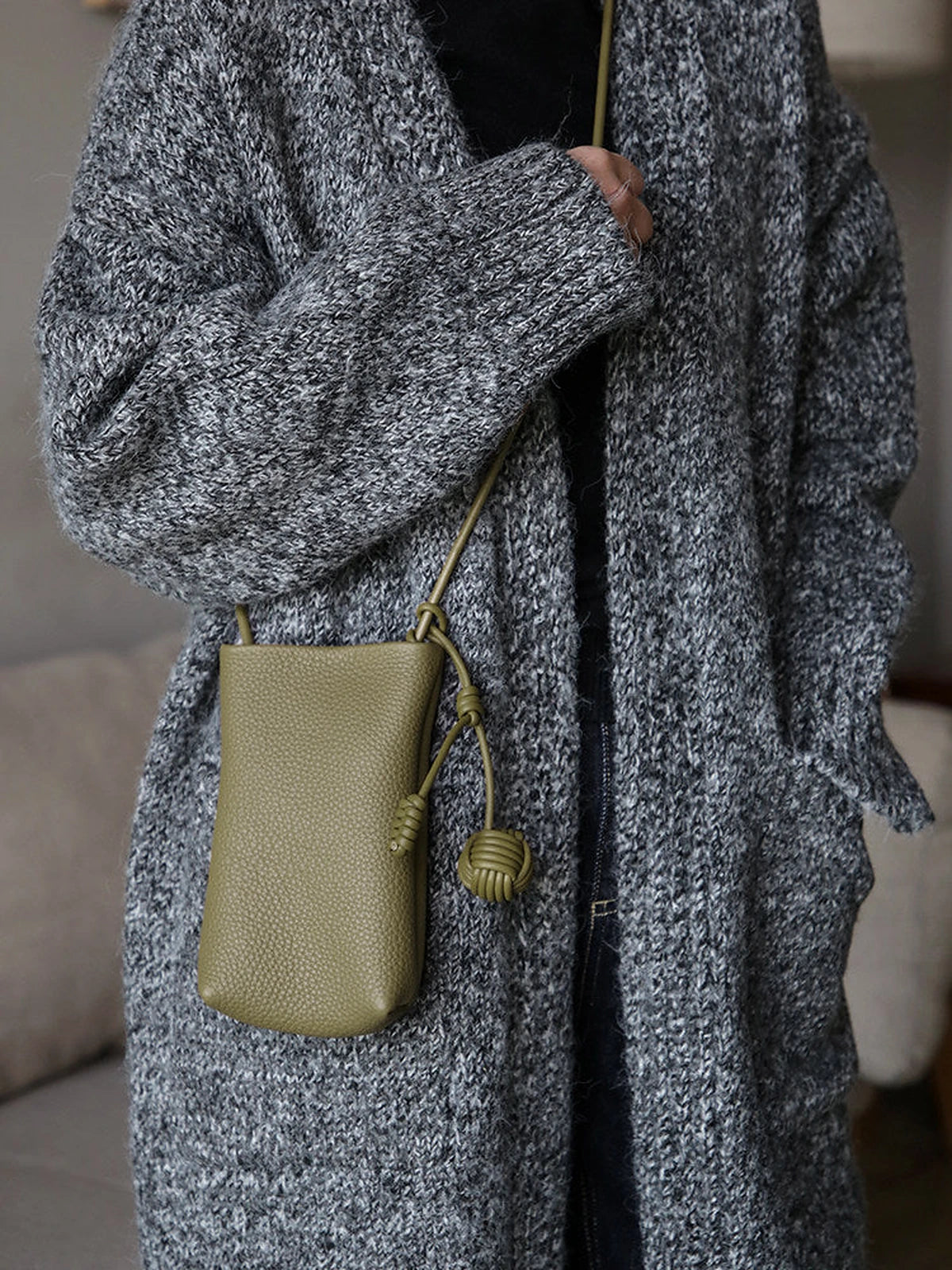Sage Green top-grain cowhide phone crossbody bag