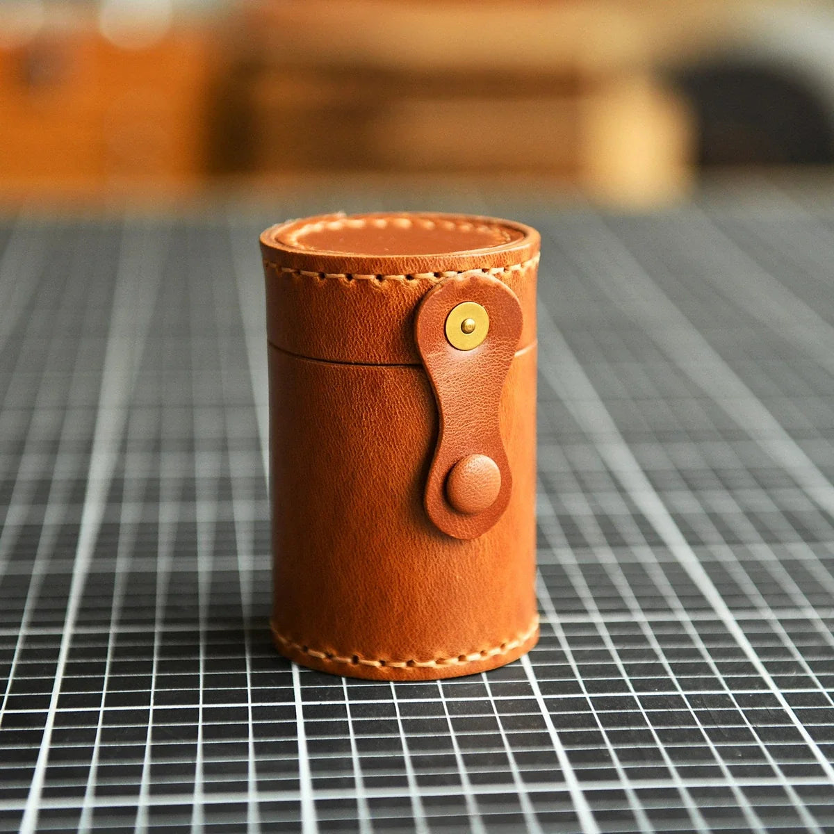 Sunset Yellow leather cylindrical storage case