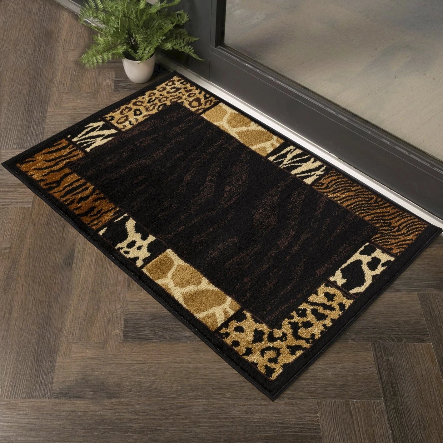 Tribes Black Multi Animal Print Area Rug — YLS4013