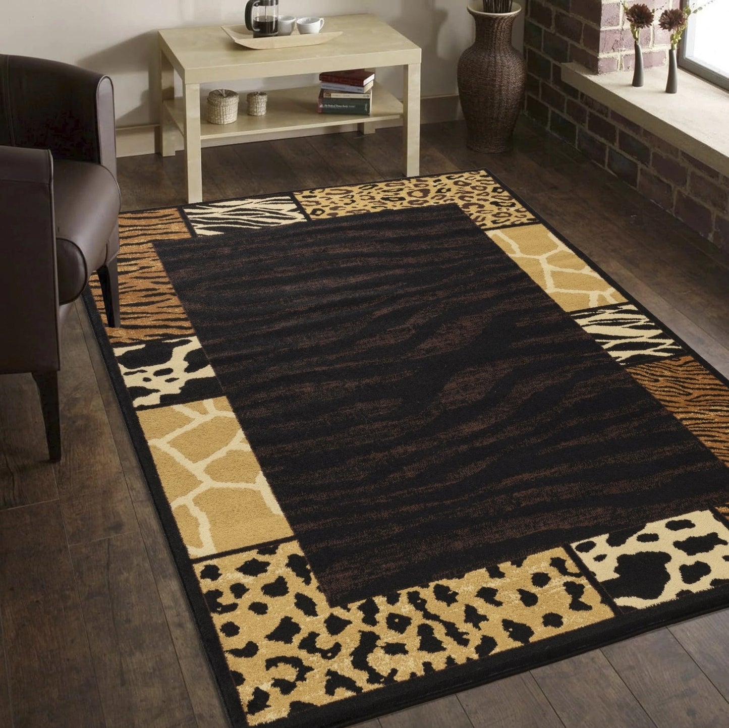 Tribes Black Multi Animal Print Area Rug — YLS4013