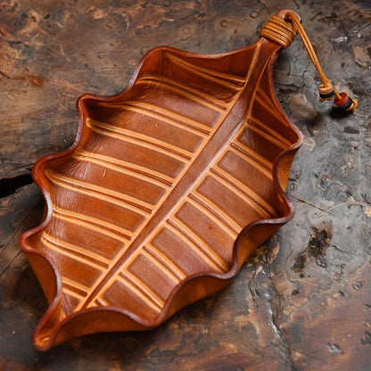 Sunset tan vegetable-tanned cowhide leaf valet tray