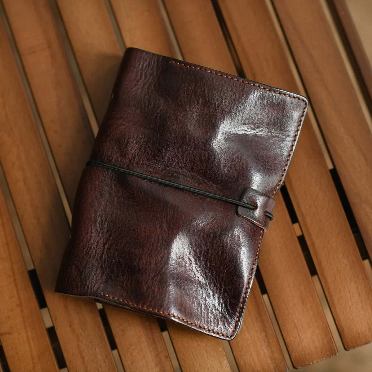 Coffee brown A6 leather journal with card-slot interior