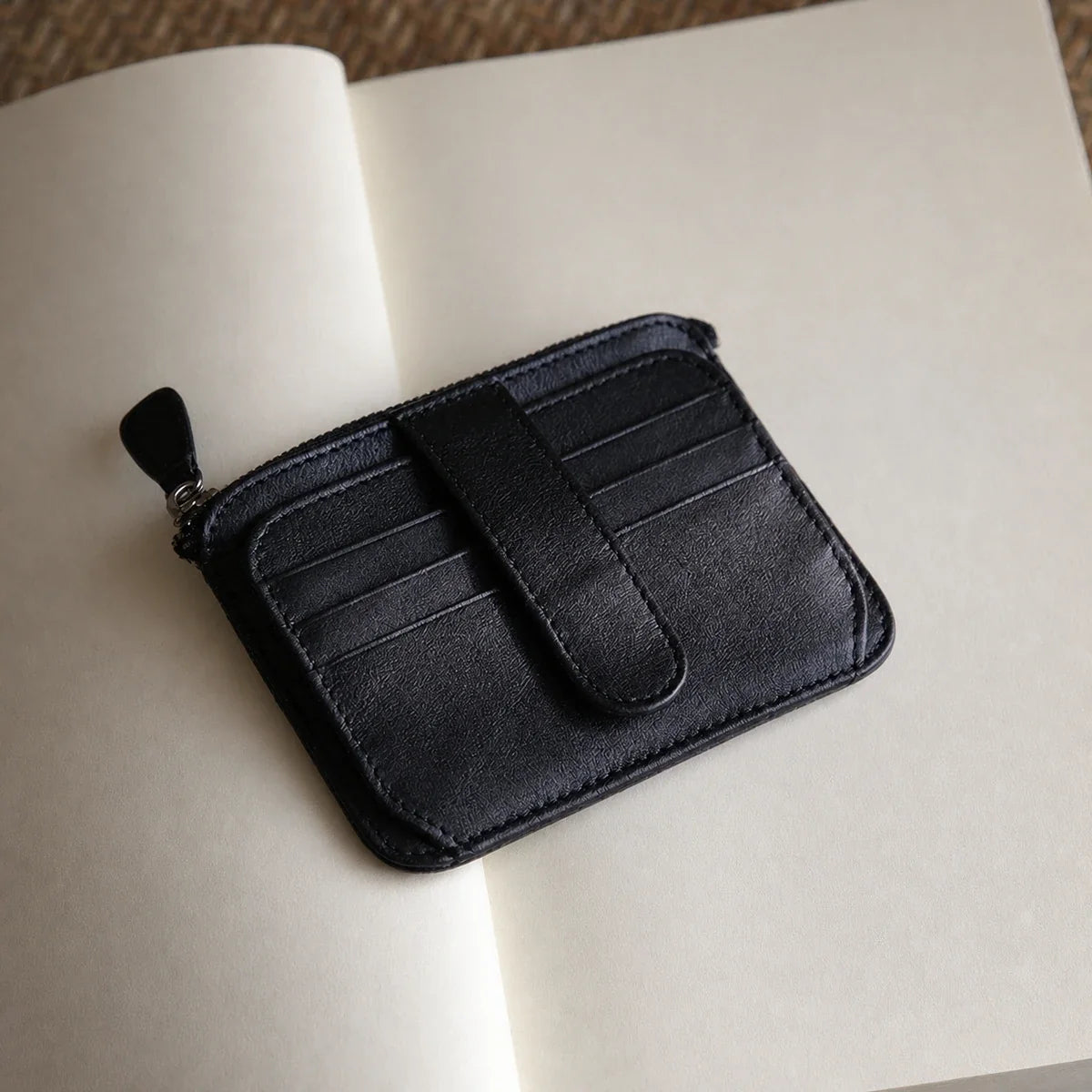 Black vegetable-tanned cowhide wallet exterior