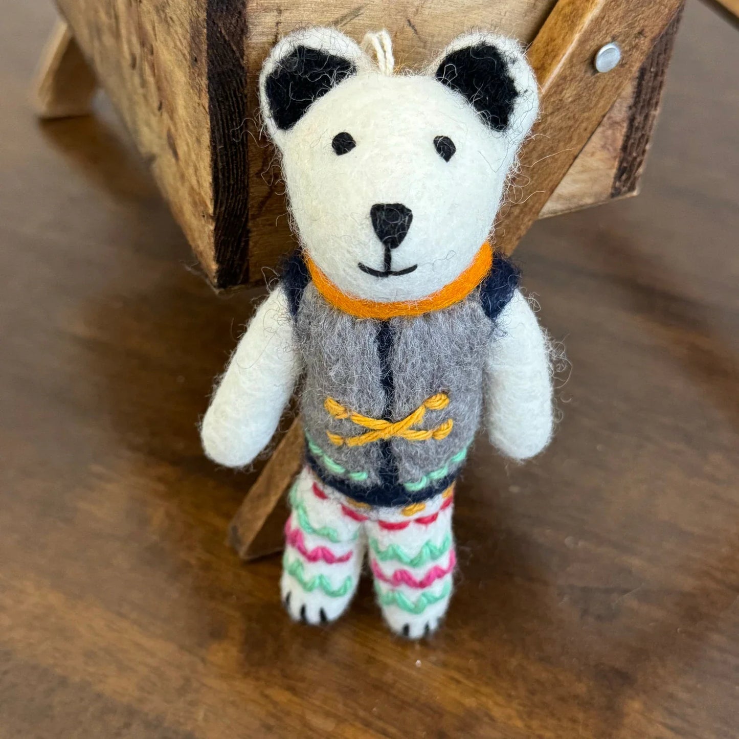 Vest Bear handmade wool felt keychain and bag charm