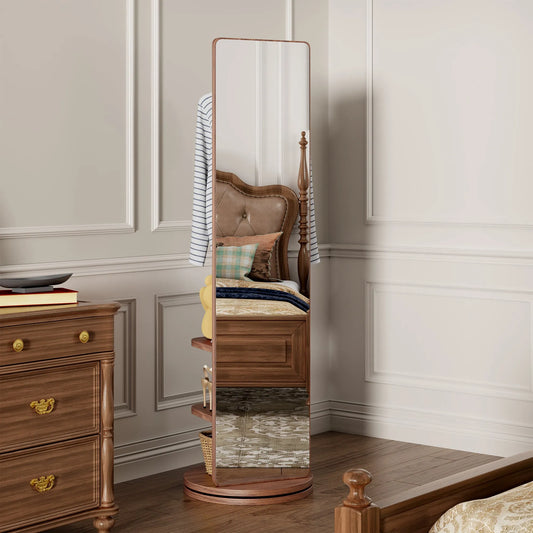 69-Inch Rotating Full-Length Mirror with Coat Rack – Walnut – view 2