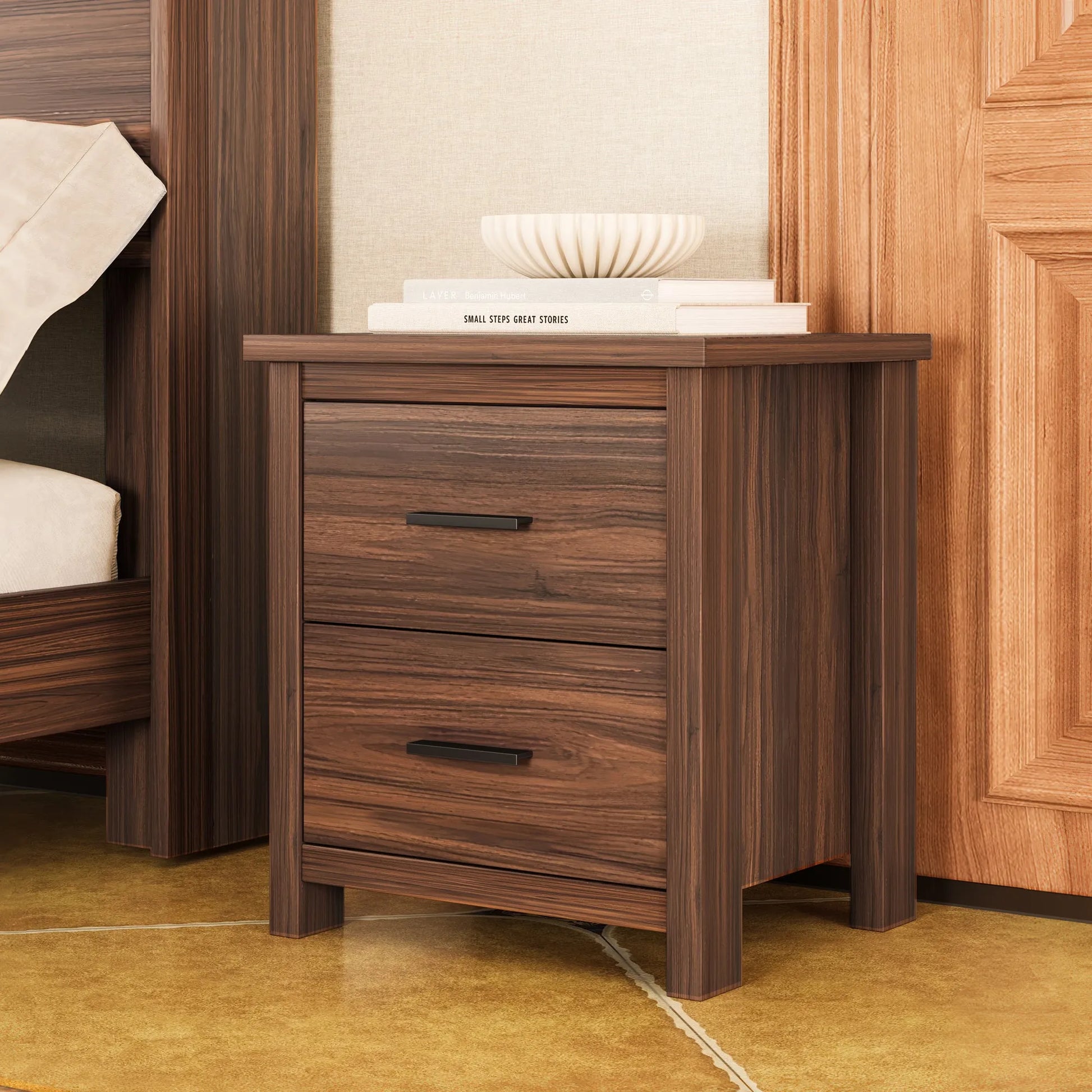 4-Piece Queen Bedroom Furniture Set with Storage Bed, Nightstands and Dresser – Walnut – view 5