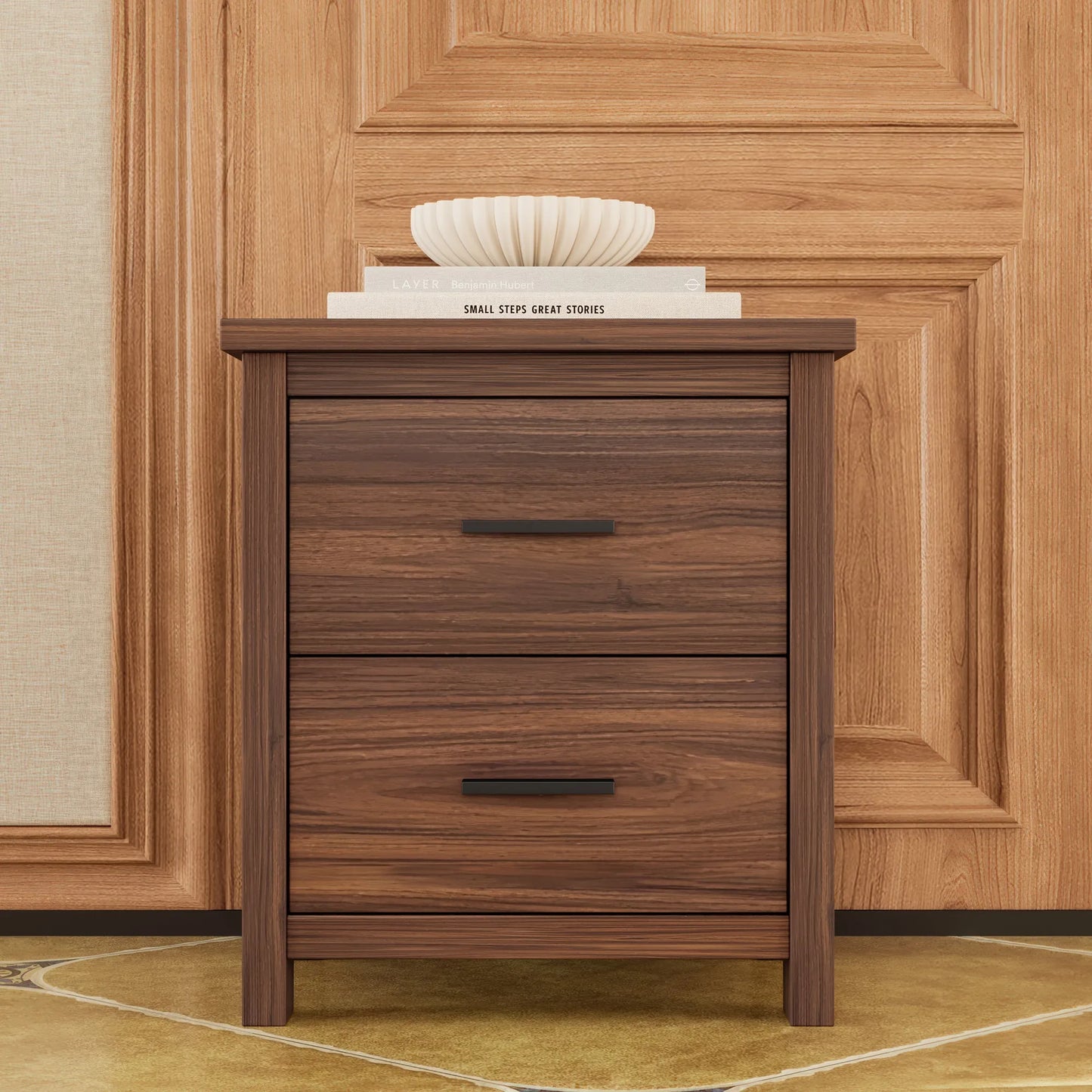 4-Piece Queen Bedroom Furniture Set with Storage Bed, Nightstands and Dresser – Walnut – view 6