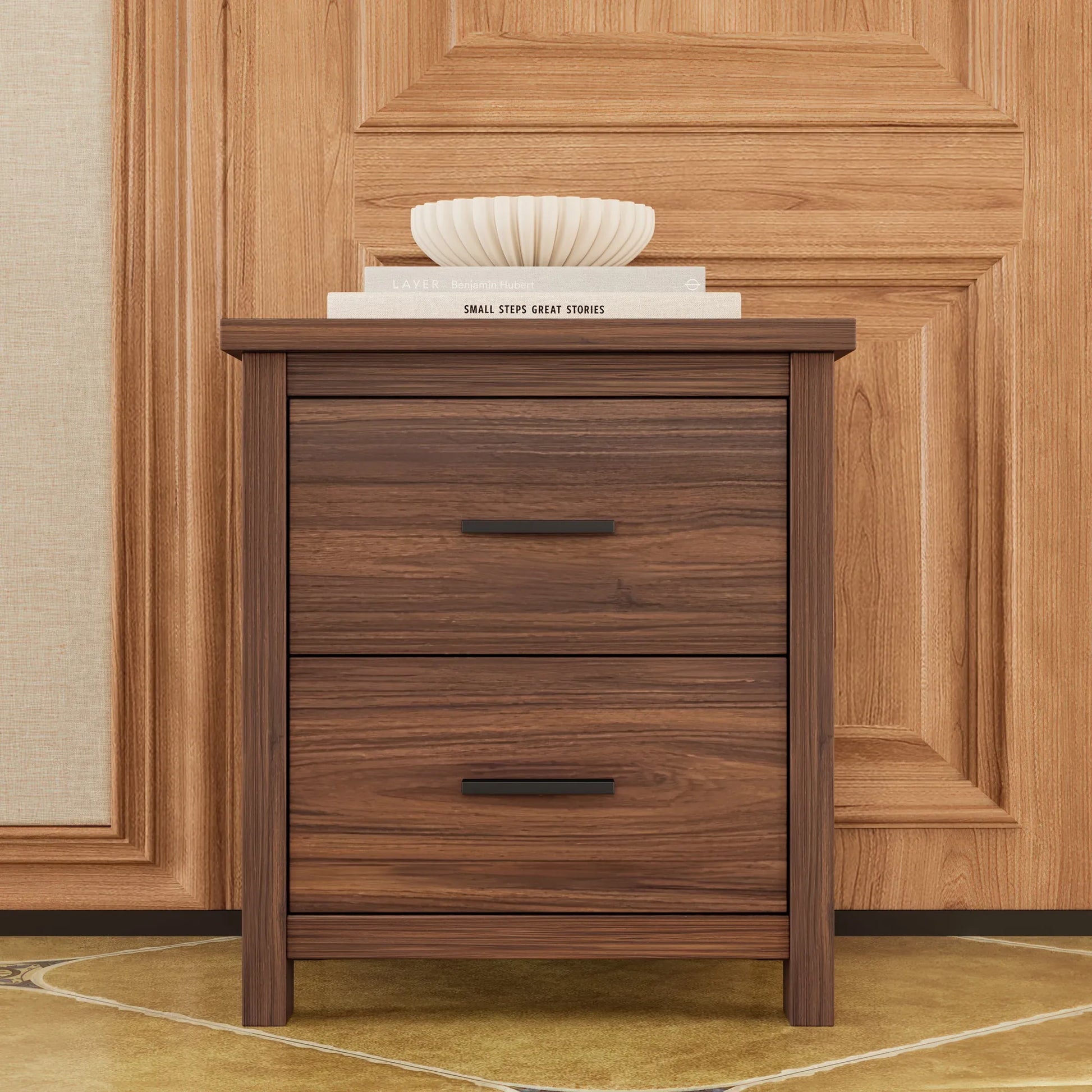4-Piece Queen Bedroom Furniture Set with Storage Bed, Nightstands and Dresser – Walnut – view 6