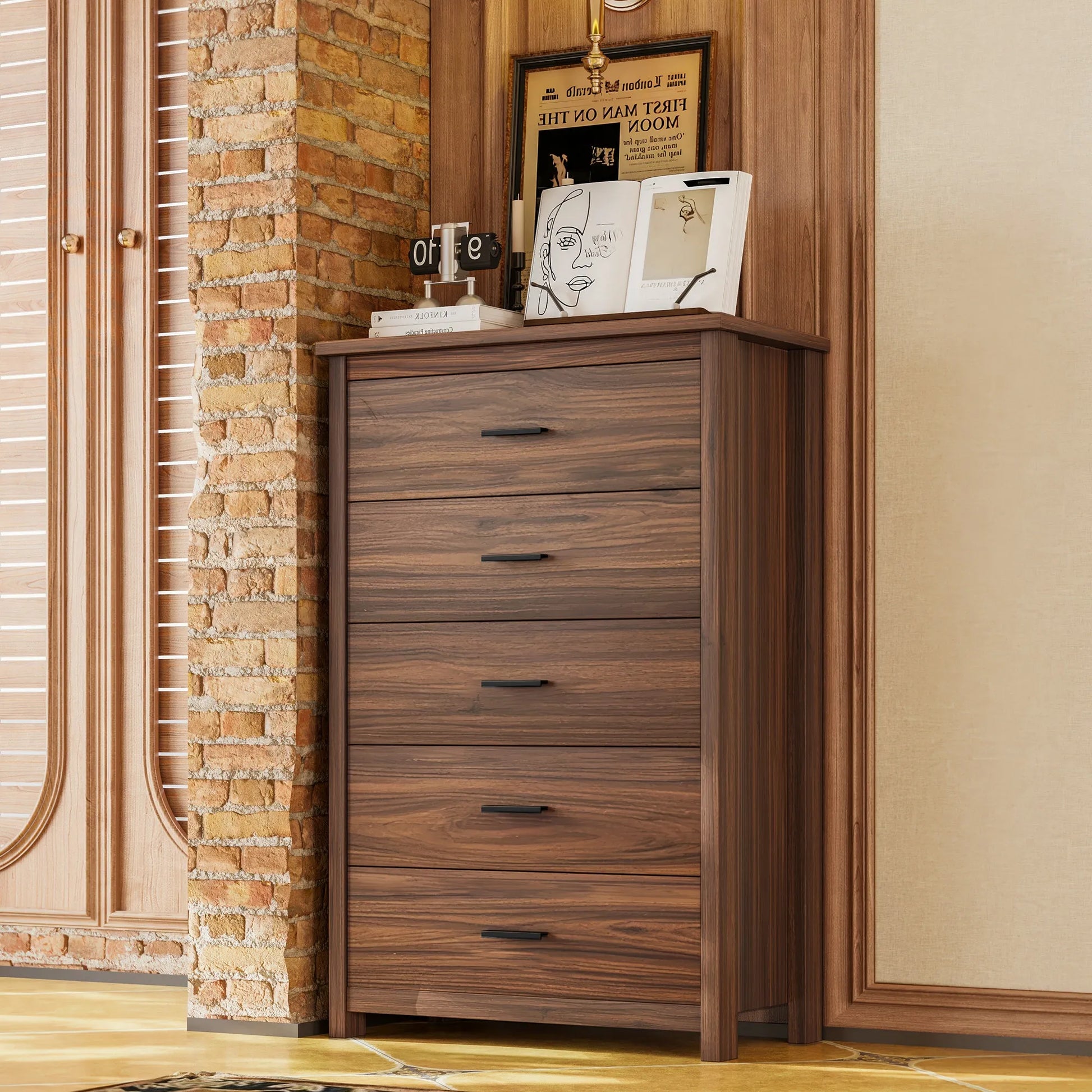 4-Piece Queen Bedroom Furniture Set with Storage Bed, Nightstands and Dresser – Walnut – view 7