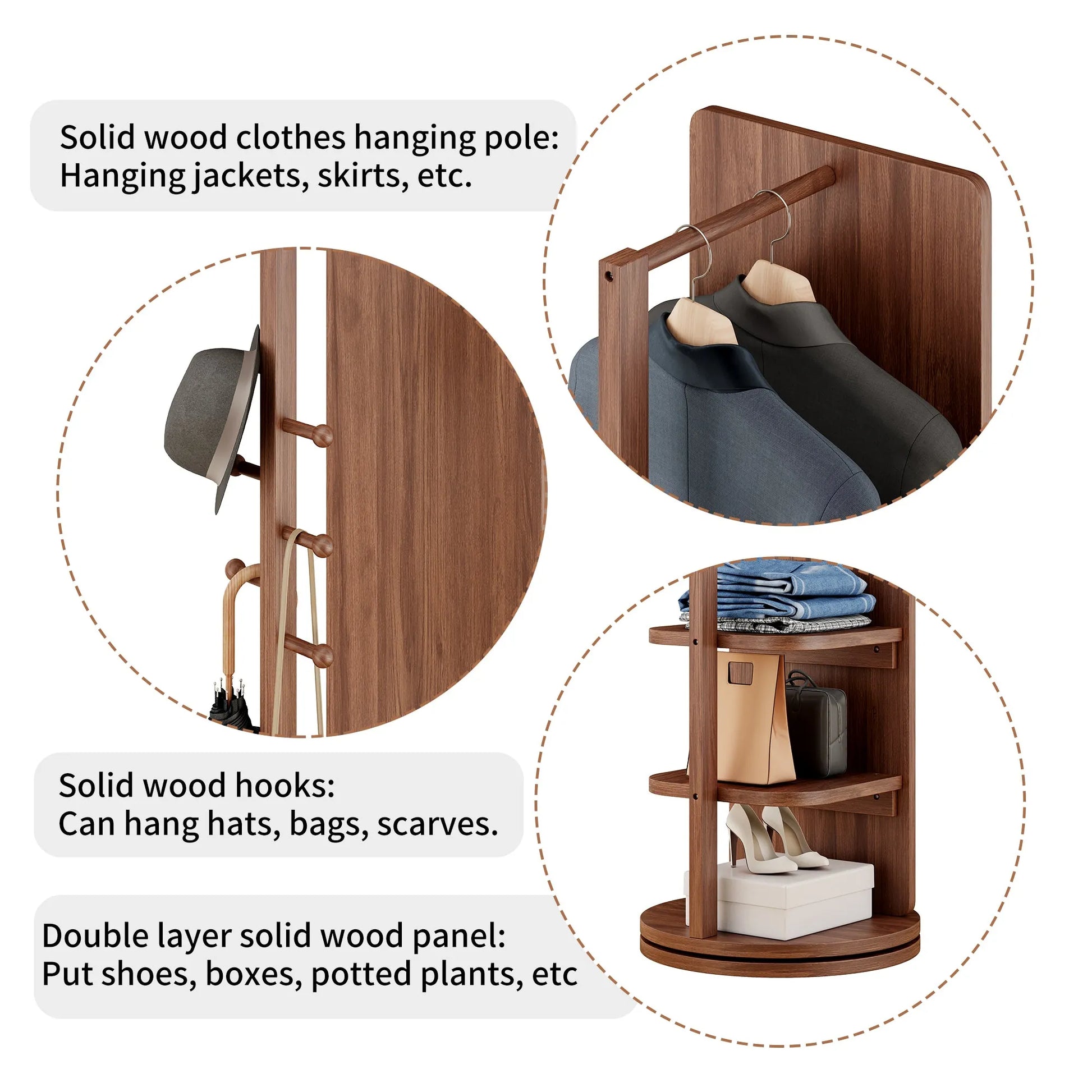 69-Inch Rotating Full-Length Mirror with Coat Rack – Walnut – view 8