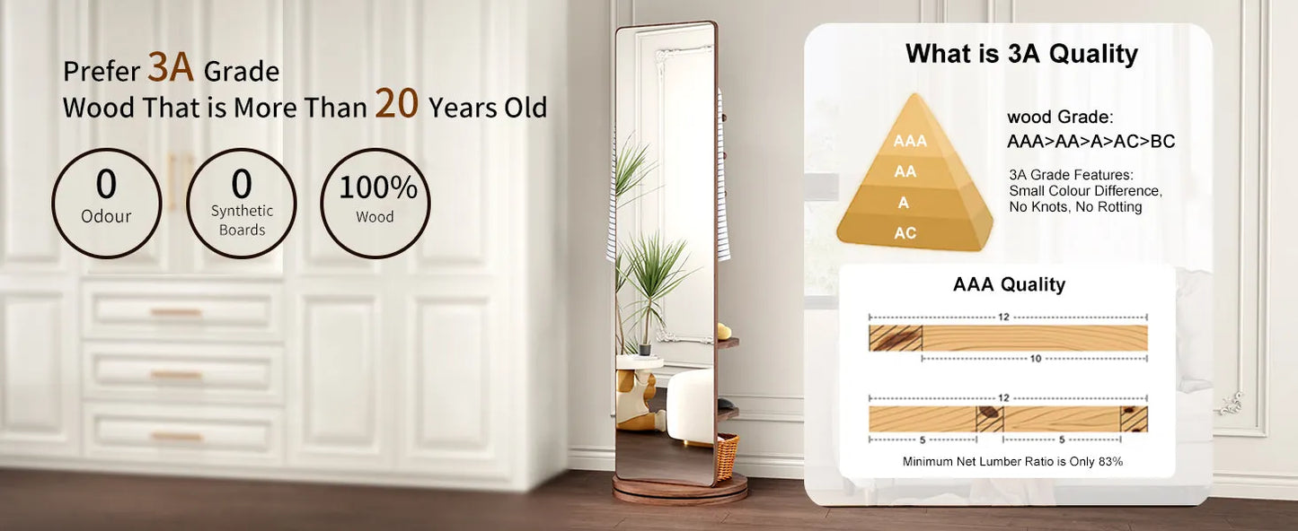 69-Inch Rotating Full-Length Mirror with Coat Rack – Walnut – view 9