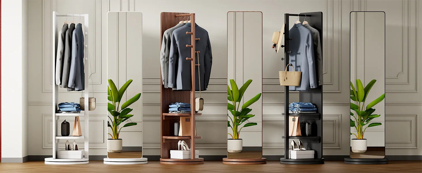 69-Inch Rotating Full-Length Mirror with Coat Rack – Walnut – view 11