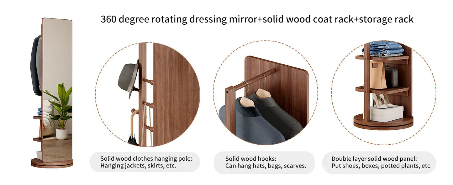 69-Inch Rotating Full-Length Mirror with Coat Rack – Walnut – view 12