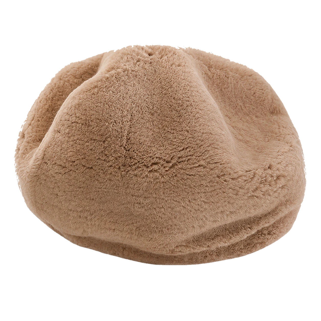 Warm Camel genuine Rex rabbit fur beret, front product view