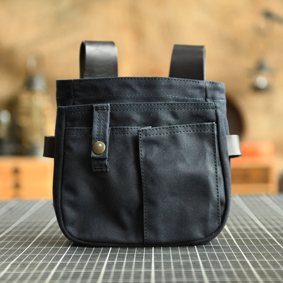 Dark Blue waxed canvas and leather belt pouch
