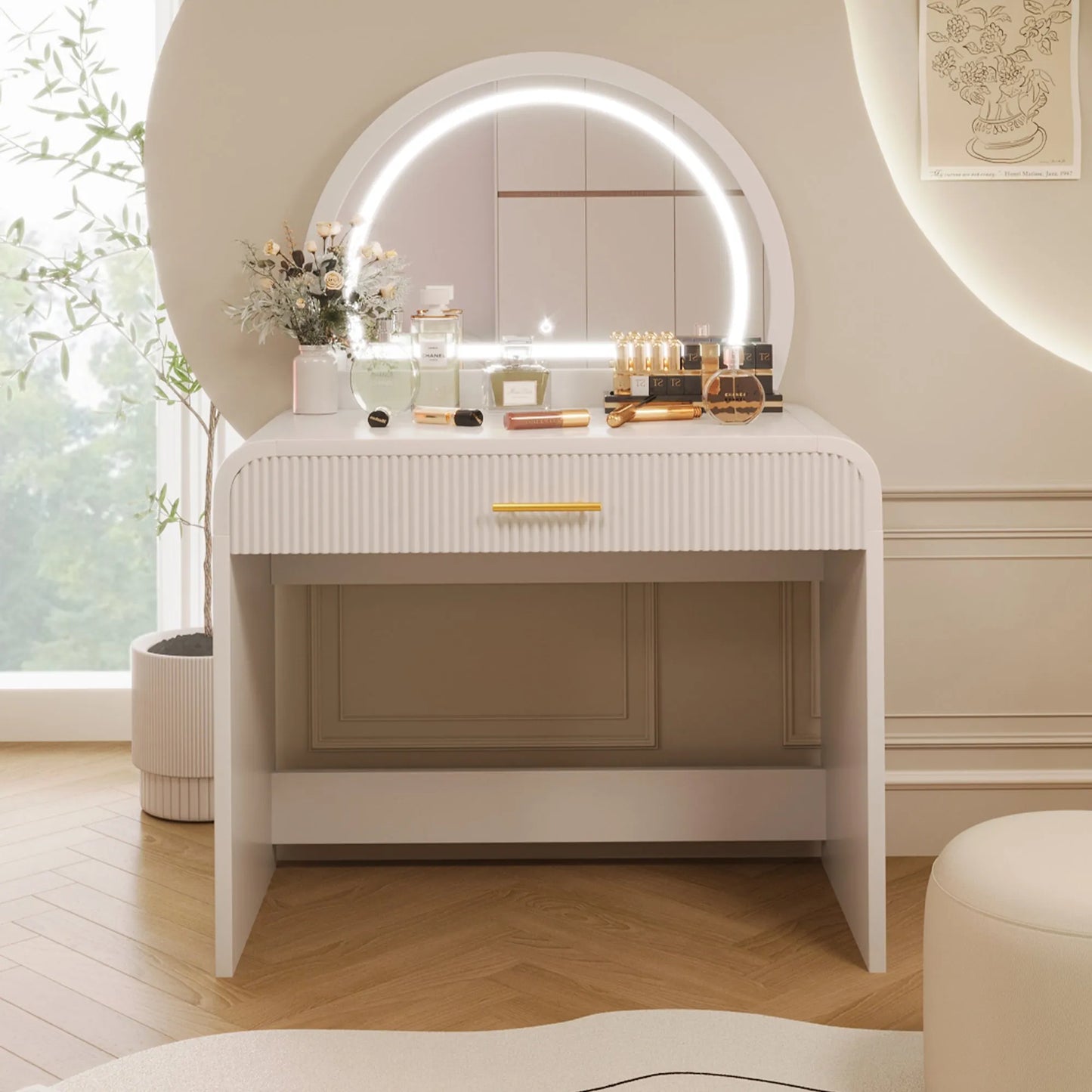 39-Inch Makeup Vanity with Touch-Screen Lighted Mirror – White – view 1