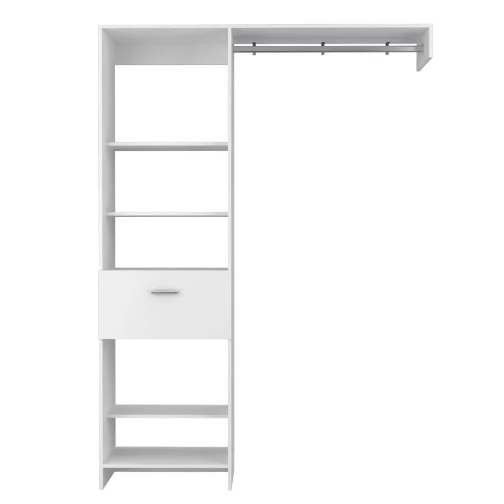 59.1-Inch Open Closet System with Shelves, Drawer and Hanging Rod – White – view 2